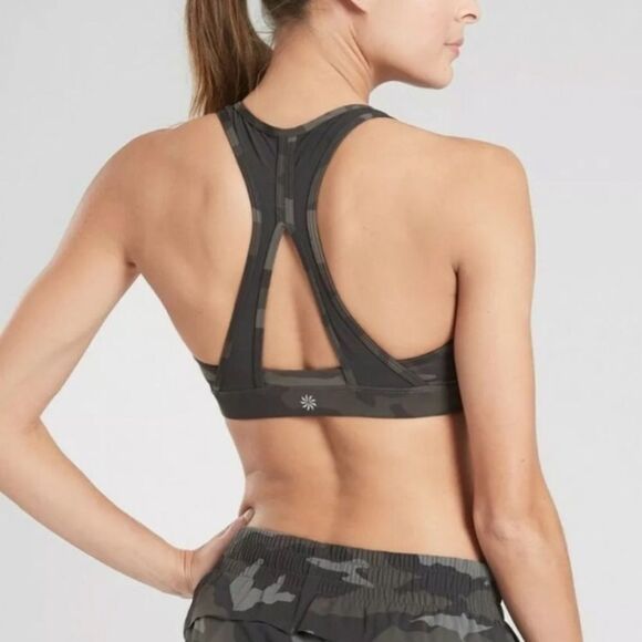 ATHLETA | Green Camo Print Contender Mesh Accent Sports Bra Women’s Size Small - Picture 1 of 10